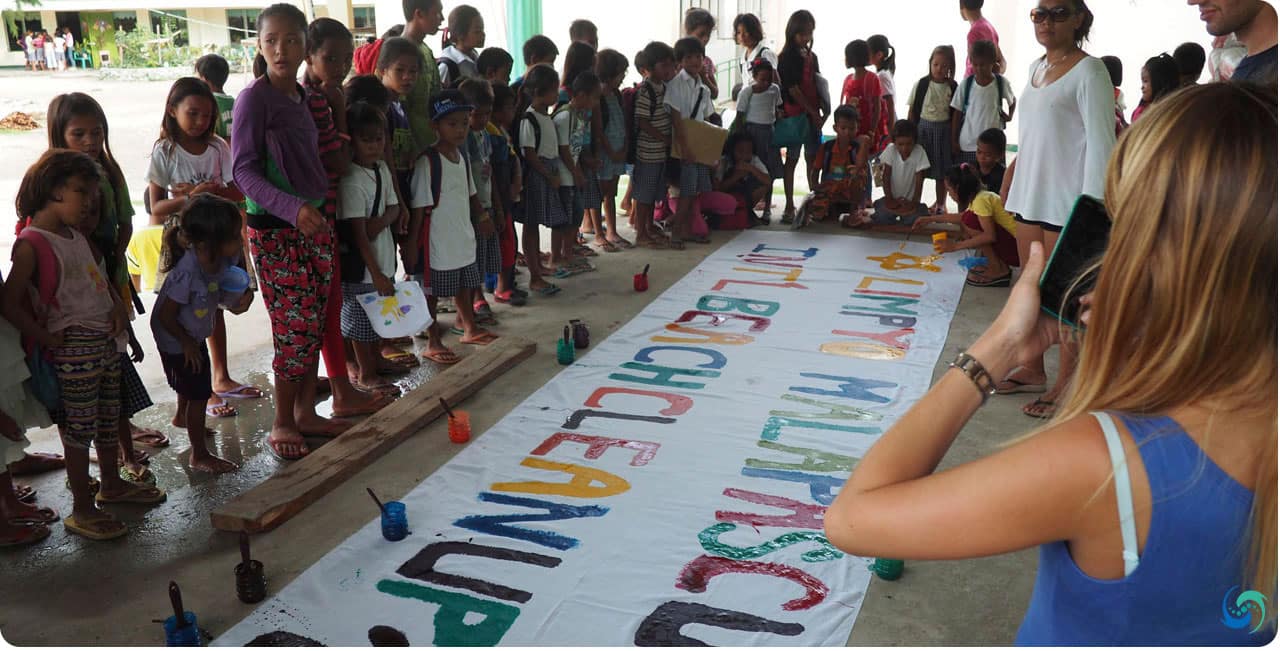 The kids admire their effort, to spread the message of ocean preservation in Cebu